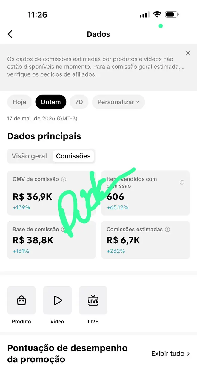 Print de comissão da Julia