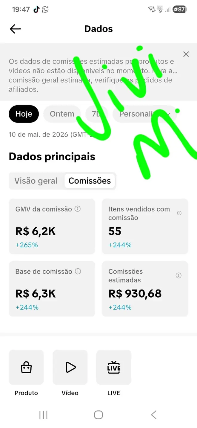 Primeiro print de comissão da Viviane